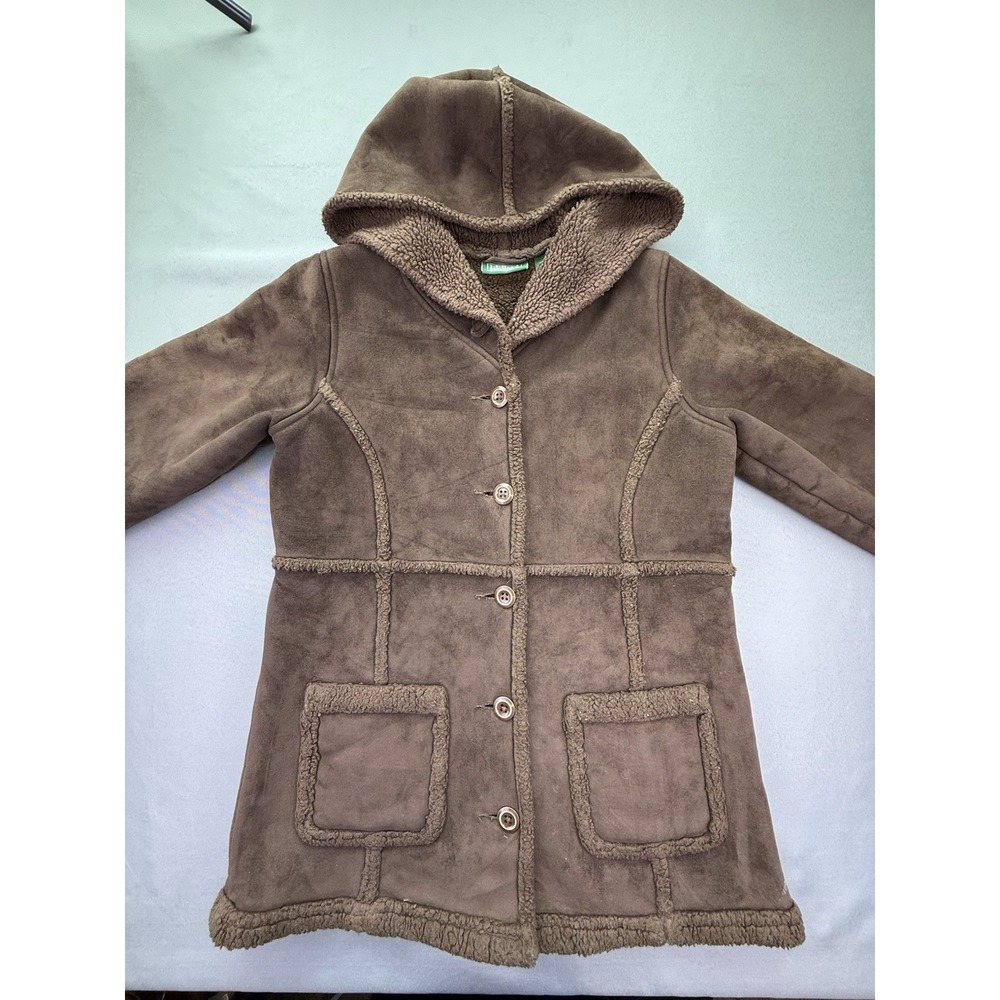L.L. Bean Youth Large (14/16) Girl's‎ Brown Faux Suede Sherpa Lined Coat Y2k